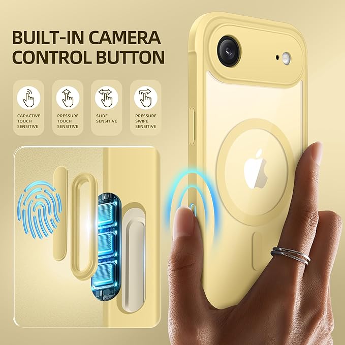 BERFY for iPhone Air Case, Compatible with MagSafe, Built-in Privacy Screen Protector, Camera Protection, Shockproof Full Body Phone Case 6.5", Clear Yellow