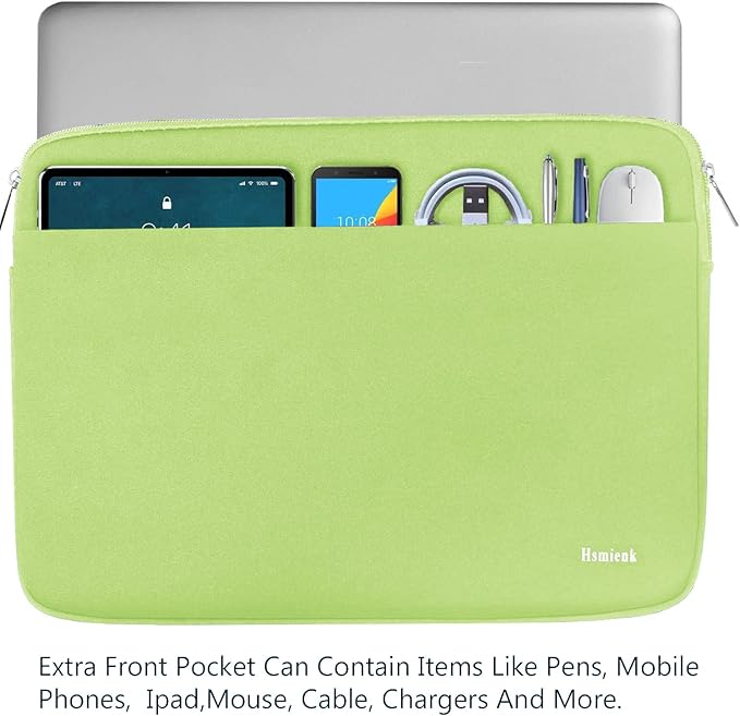 Laptop Sleeve Case 15.6 inch, Shockproof Protective Notebook Cover with Accessory Pocket, Carrying Laptop Bag for HP, ASUS, Dell, Lenovo, Acer, Light Green