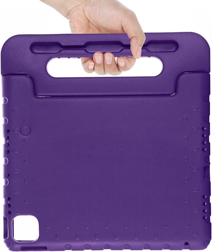 for iPad Air 11-inch Case M3/M2 (2025/2024) for Kids with Pencil Holder/Kickstand, Anti-Slip Handle Stand Lightweight Soft EVA Foam Shockproof Rugged Bumper Tablet Protective Cover, Purple