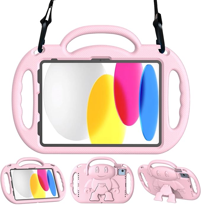 Kids Case for iPad 11th Generation (A16) 11" 2025 & 10th Gen 10.9" 2022 & iPad Air 11" 2025/2024 & Air 5th/4th Gen & Pro 11, Protective Cover with Shoulder Strap Handle Stand, Light Pink