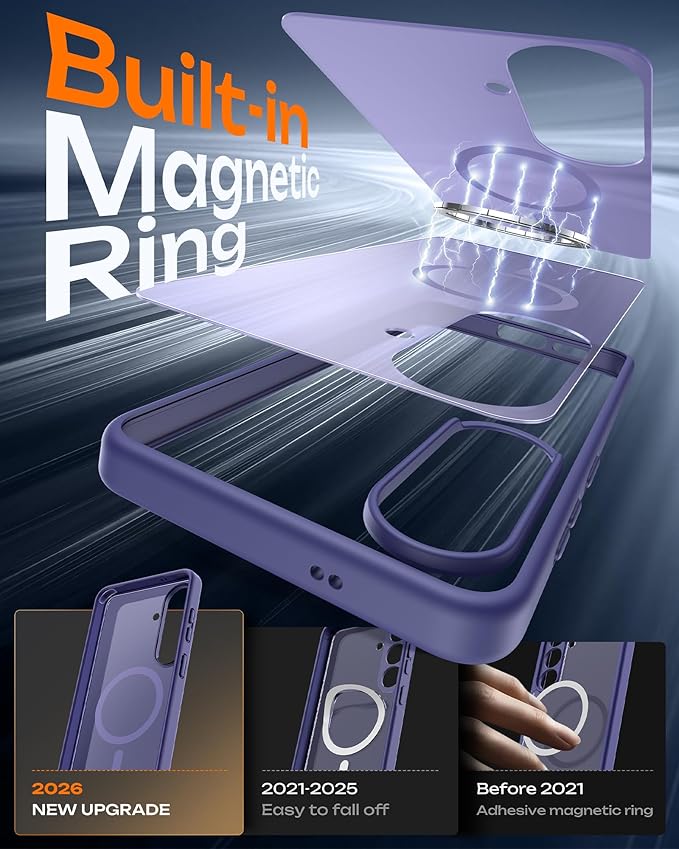 TOCOL for Samsung Galaxy S26 Case, Compatible with Magsafe, Full Camera Protection, Built-in Magnetic Ring, Drop Protection, Translucent Matte Phone Case for S26 (Lavender Gray)
