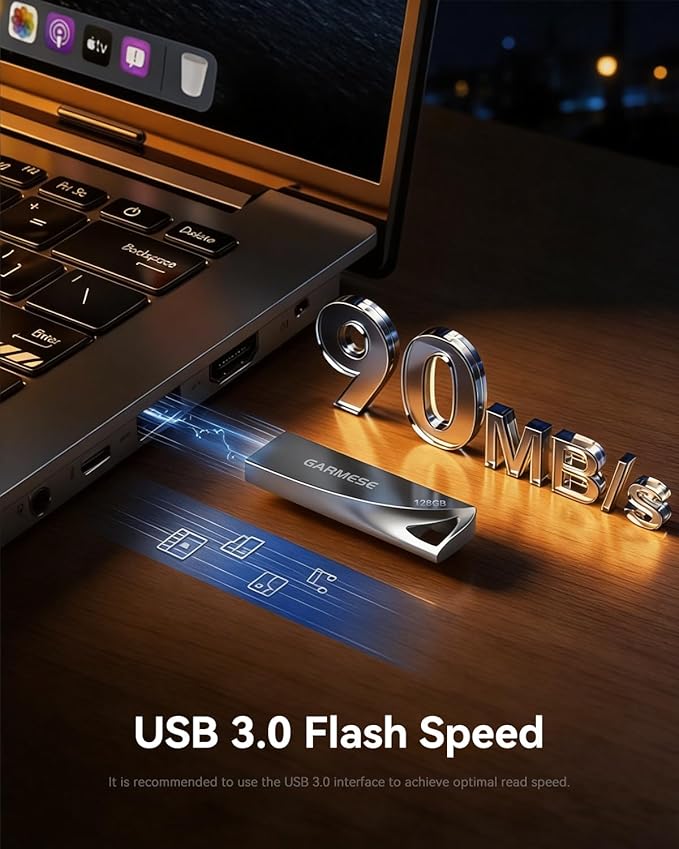 128GB USB 3.0 Flash Drive, Metal Waterproof & Slim Portable Memory Stick with Keychain Hole, Thumb Drive for PC/Laptop/Car/Travel Data Storage - Gray