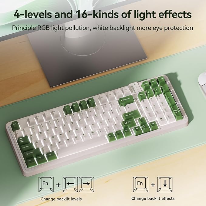 AUSDOM 98Pro Silent Mechanical Keyboard, Wireless Hot Swappable Gaming Keyboard with Backlit,Gasket Structure,Pre-lubed Tactile Switches,2.4GHz/Type-C/Bluetooth Custom Keyboards (Green & White-Silent)