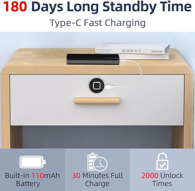 Fingerprint Cabinet Lock 22mm eLinkSmart Child Safety Baby Proofing Biometric Keyless Bluetooth Electronic Smart Drawer Lock for Furniture Liquor Locker Pantry Cupboard - 0.87"
