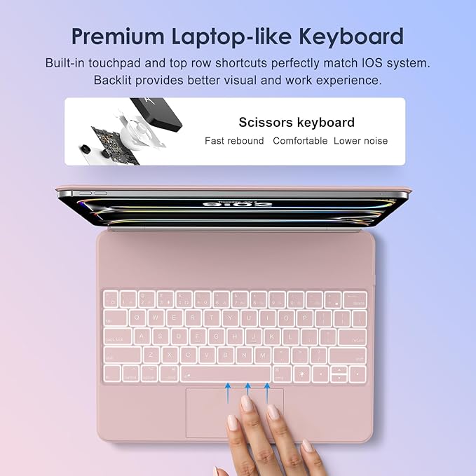 runelk Keyboard Case for iPad Pro 13-inch (M4 2024 / M5 2025), Magic-Style Magnetic Keyboard Case with Multi-Touch Trackpad, Floating Cantilever Stand Compatible with iPad Pro 13 - Pink