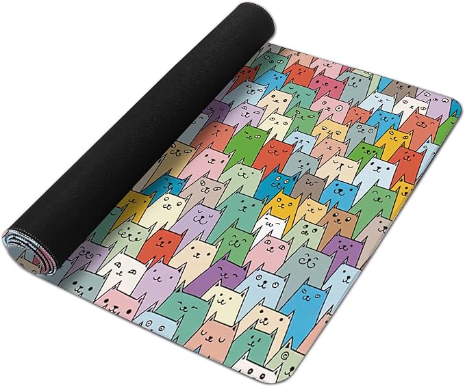 Cute Colorful Cats Extended Gaming Mouse Pad Large Desk Mat with Non-Slip Rubber Base and Stitched Edges,Keyboard Mouse Mat Desk Pad for Work,Game,Office,Home 35.4 * 15.7 Inch