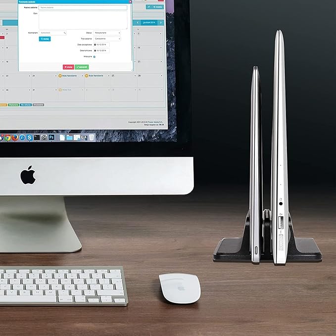 Double Slot Vertical Laptop Tablet Stand Mount Space -Saving Storage for MacBook Laptop Chromebook Tablet,Smartphone (Black)