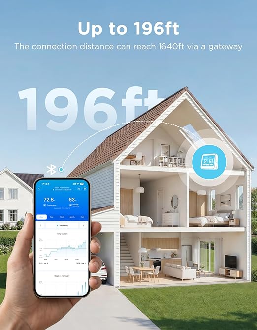 GoveeLife Bluetooth Thermometer Hygrometer, Temperature and Humidity Monitor with App Notifications, Large LCD Display, Indoor Thermometer for Home Baby Room Greenhouse 1-Pack