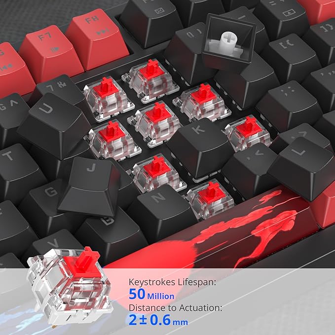 75% Mechanical Gaming Keyboard with Hot Swappable RGB Backlit Custom Knob, Gasket Mount USB Wired Keyboard, 82 Red Black Linear Red Switch Keys