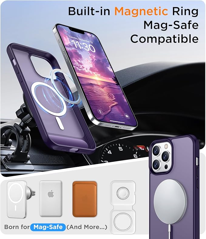 Magnetic Compatible with iPhone 13 Pro Case, [Built-in Invisible Kickstand][Compatible with MagSafe] [Military Grade Shockproof] Slim Translucent Matte Phone Case for iPhone 13 Pro 6.1"