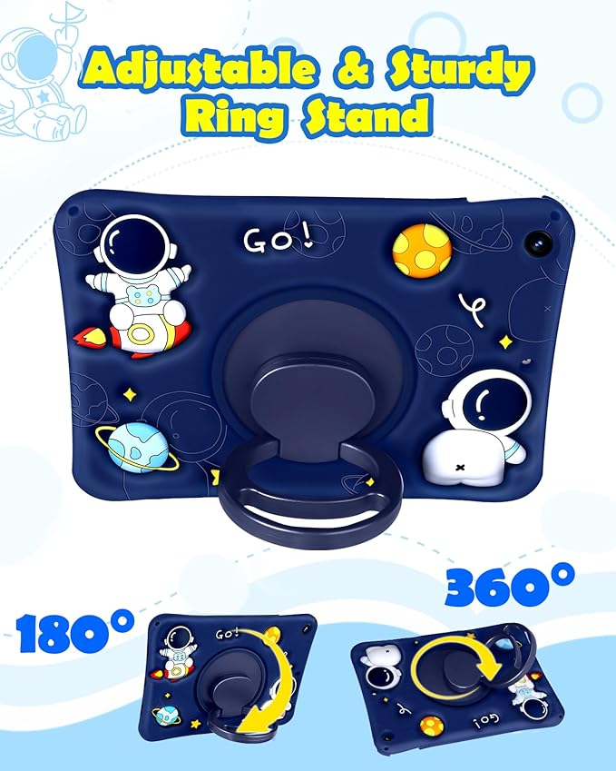Wazzasoft for Samsung Galaxy Tab A8 10.5” Case Boys Cute Astronaut Cover Kawaii Cartoon Spacemen Fun Cool with Rotating Handle Stand+Strap Silicone Funda for Samsung A8 Tablet Cases SM-X200/X205/X207