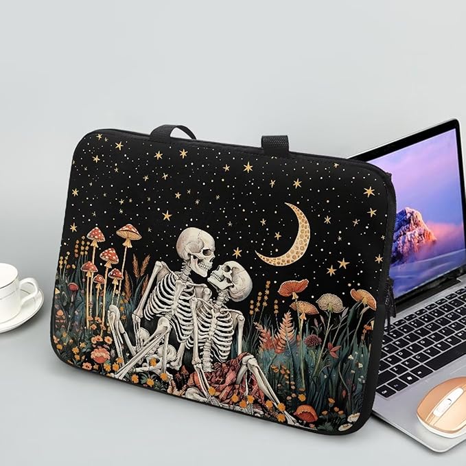 Starry Night Laptop Sleeve Bag with Handle Computer Protective Soft Cover Case for Women Men Skeleton Floral Compatible Sleeve Bag Laptop Carrying Case, 12 Inch