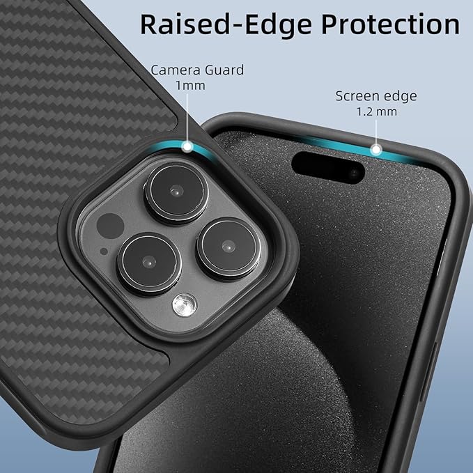 Tigowos Carbon Fiber for iPhone 15 Pro Max Case, Fits magSafe Sturdy Protective Case for iPhone 15 Pro Max Carbon Fiber Aramid Fiber, Supports Wireless Charging, Carbon Fiber Black