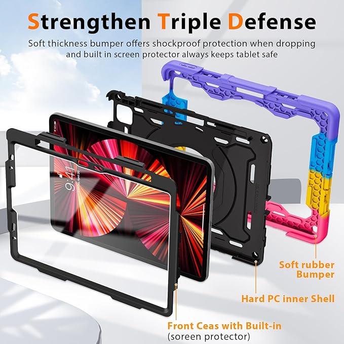 ROISKIN for iPad Air 11 inch M4/M3/M2 Case, iPad Pro 11 inch 4th/3rd/2nd/1st Generation,iPad Air 5th/4th 10.9 inch Case,Heavy Duty Shockproof with 360 Stand Handle Shoulder Strap Pen Holder for Kids