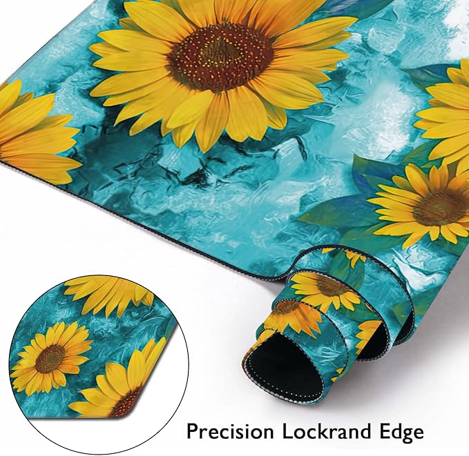Modern Abstract Art Sunflowers Gaming Mouse Pad XXL Large Desk Mouse Pad Keyboard Mat with Stitched Edges Waterproof Non-Slip Desk Mat for Laptop,Keyboard,Computer 35.4 * 15.7 Inch