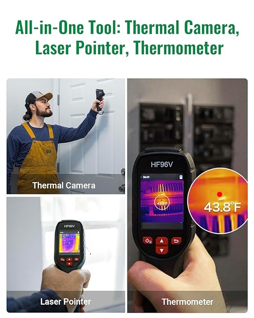 HF96V Thermal Camera with Visual Camera & Laser Pointer, Intelligent Scene Detection, 240 * 240 Super Resolution Thermal Imaging Camera,25 Hz, 50° FOV, -4°F to 1022°F, IP54 Infrared Camera