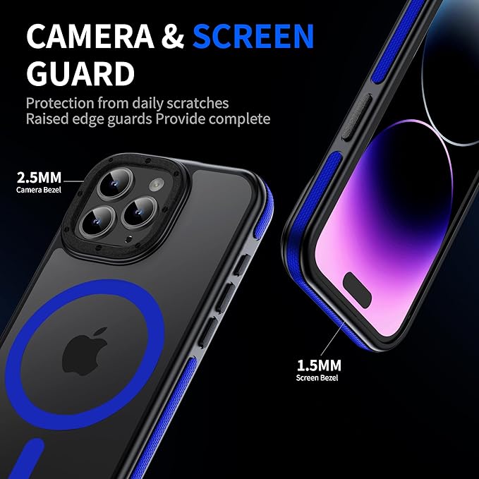 Strong Magnetic case for iPhone 14 Pro Max [10Ft Military-Grade Protection] Compatible with fit MagSafe Shockproof Slim Thin Cover 6.7 inch 14 Pro Max Phone case, Blue Bumper