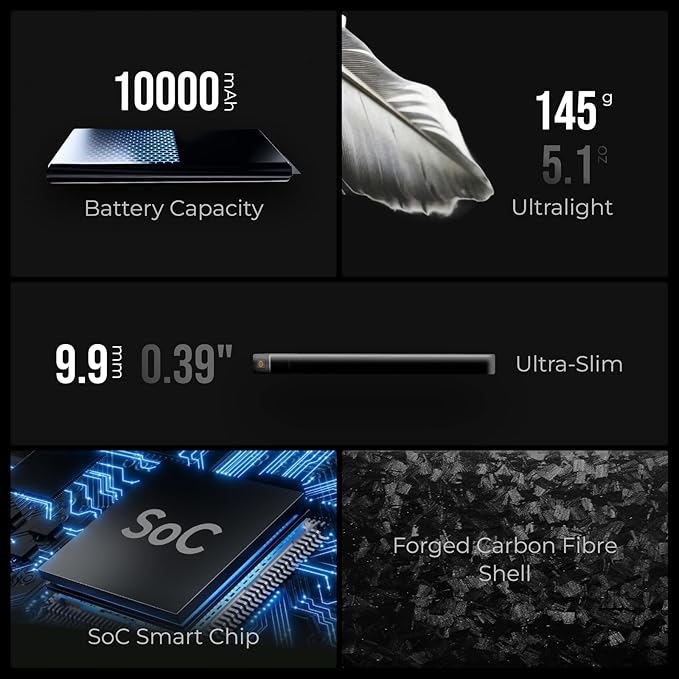 FLEXTAILGEAR 10000mAh Power Bank, Ultra-Lightweight Outdoor Portable Power Bank, Outdoor Travel Fast Charging Waterproof Carbon Fiber, Slim USB-C Power Portable Charger Battery Pack for Phones