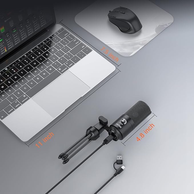 FIFINE USB Microphone, Metal Condenser Recording Microphone for MAC OS, Windows, Cardioid Laptop Mic for Recording Vocals, Voice Overs, Streaming, Meeting and YouTube Videos-K669B