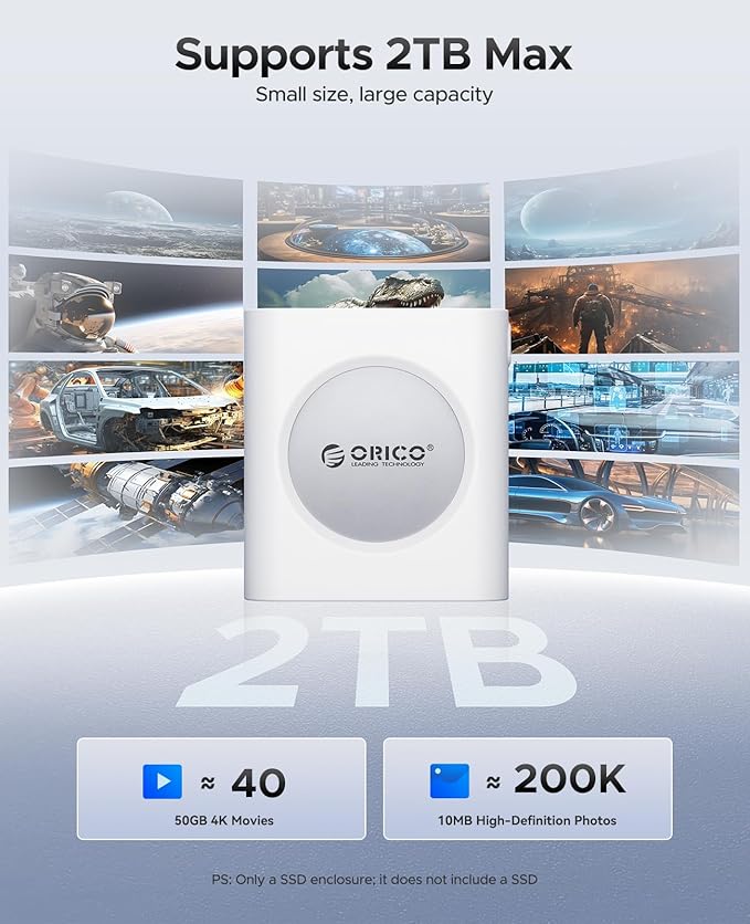 ORICO M.2 NVMe 2230 SSD Enclosure with Aluminum Shell and Silicone Protective Case, 10Gbps USB C 3.2 Gen2 Type-C to NVMe PCIe Adapter, Compatible with iPhone 15/16 Pro/ Max 4K ProRes Recording -IP30