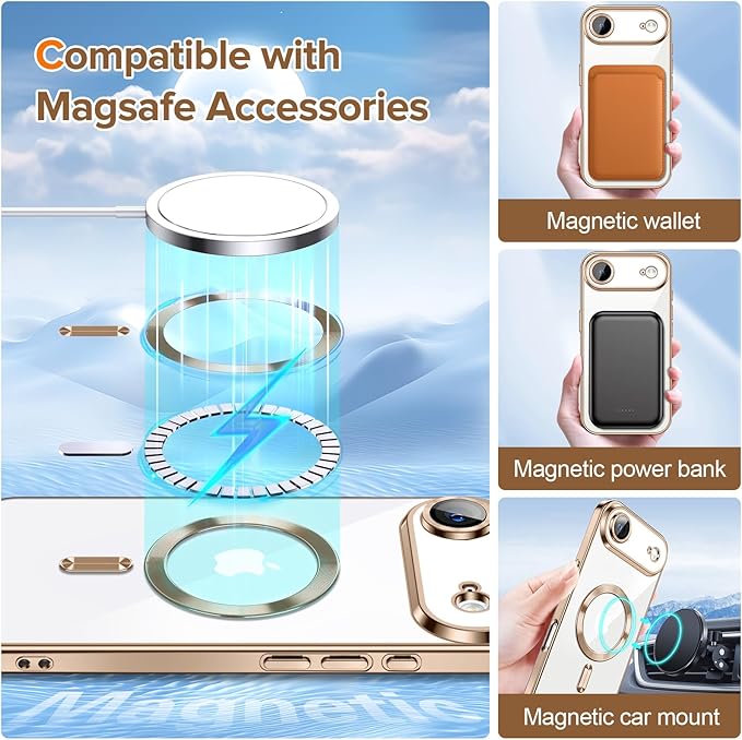 Hython Magnetic Clear for iPhone Air Case with Camera Lens Protector [Compatible with MagSafe] Luxury Plating Edge Slim Soft TPU Cover Protective Phone Case for iPhone Air 6.5", Desert Brown