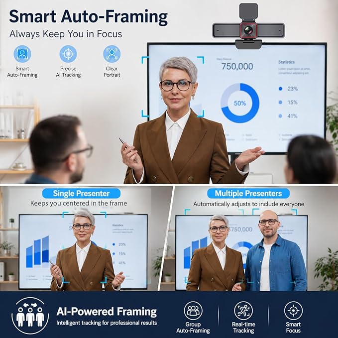 Angetube 4K Webcam with AI Tracking,Remote Control 4K Web Camera/10X Digital Zoom 1080P 60fps Web cam with USB 3.0 HDR/Dual Noise Cancelling Microphones for Video Calls/Meetings/Streaming/Skype/Zoom