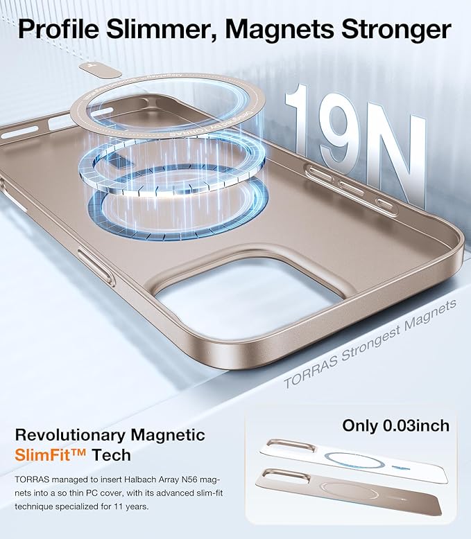 TORRAS Magnetic Slim Fit for iPhone 16 Pro Case 6.3 inch, Ultra-Thin 16 Pro Case Compatible with MagSafe, Lightweight Matte Anti-Scratch Hard PC Cover Phone Case for iPhone 16 Pro, Desert Titanium | Magnetic, 6.3 inch, Ultra-Thin, 16 Pro Case, Lightweight