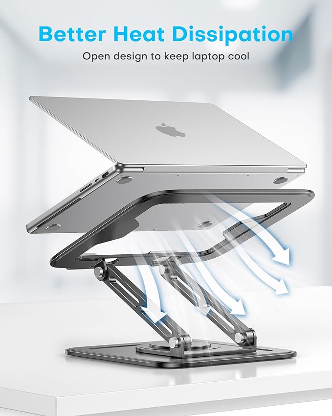 LOXP Adjustable Laptop Stand, Computer Stand with 360 Rotating Base, Ergonomic Laptop Riser Mount for Desk Foldable Protable Computer Desk Fits with MacBook Pro Air (10-16") - Black