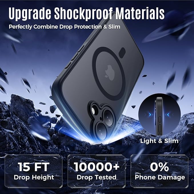 Symcele Designed for iPhone 17 Case, Compatible with MagSafe, [Camera Protection] [15FT Military Droptection] Shockproof Translucent Matte Anti-Slip Phone Case, 6.3", Black