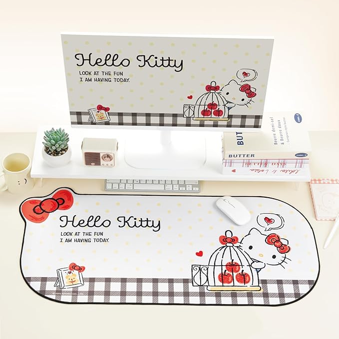 Kuitmor Kawaii Anime Cat Mouse Pad, Non-Slip Waterproof Desk Mat for Keyboard, Durable Large Extended Mouse Pad with Bowknot Shape Edge for Office Gaming - HLK