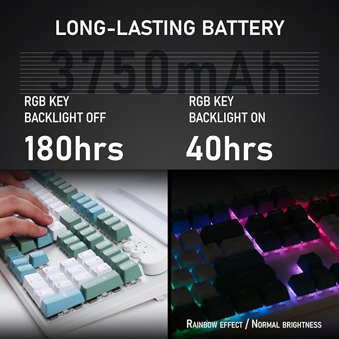iRocks K74R Wireless RGB Illuminated Mechanical Gaming Keyboard, Hot-Swappable Switches, Easy-to-Clean Floating Design, PBT 107 Keys NKRO, Detachable USB-C Cable - Island Blue (Blue Switches)