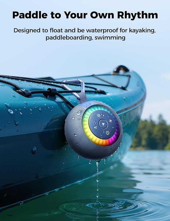 Shower Speaker Bluetooth Waterproof Portable: 360° Surround Sound, IPX7 Suction Cup Removable with Vacuum Exhaust Knob, RGB Lights, Beach/Pool/Camping/Kayak Essentials, Gifts for Mom Teens-Blue
