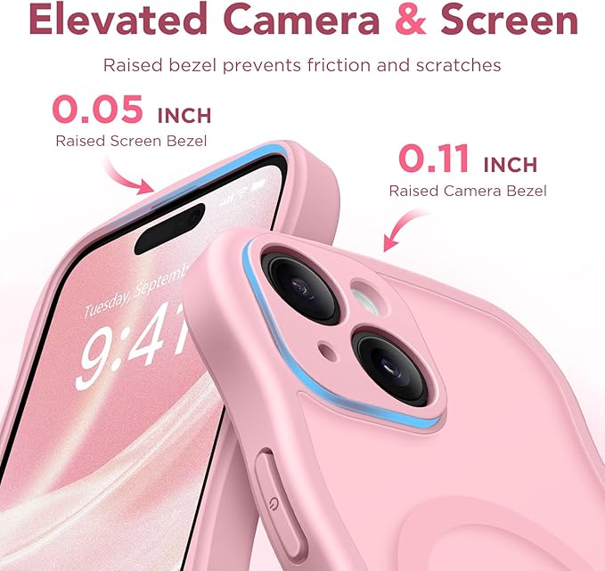 CAPRARO Cute for iPhone 15 Plus Case, Compatible with MagSafe, [Curly Wave Edge] [Full Camera Protection] [14 FT Drop Protection] Magnetic Phone Case for 15 Plus 6.7 Inch, Peach Pink