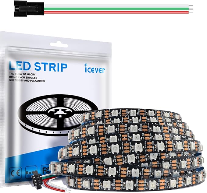 16.4FT WS2812B 5V LED Strip Lights 300 Individual Addressable RGB IC 5050SMD LEDs - Flexible Black PCB IP30 - 60LEDs/m MagicRGB Dream Color for DIY Chasing Color Project (No Power Supply & Controller)
