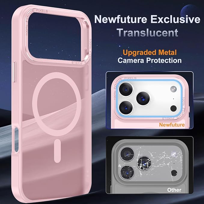 Newfuture Magnetic for iPhone 17 Pro Max Case [Compatible with Magsafe] [Military Grade Drop Protection] Translucent Matte Anti-Scratch Shockproof Protective Phone Cover 6.9 Inch, Pink Sand