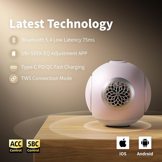 UB+ dBMiNi Waterproof Portable Bluetooth Speaker, 40W Peak Dual Subwoofers Deep Bass Wireless Speaker for Outdoor/Garage/Home/Office, IPX5 Rugged Travel Speaker (Petal Pink)