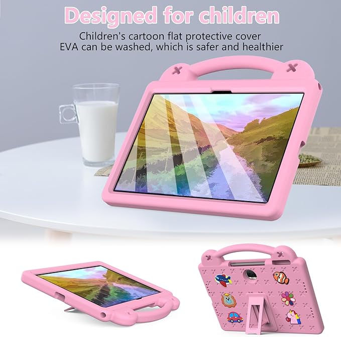 AKABEILA Compatible with Honor Pad 9 2023 12.1 inch Tablet Case, Kids Friendly Universal Lightweight Shockproof Protective Case with Shoulder Strap & Stand Handle & Pen Tray Pink