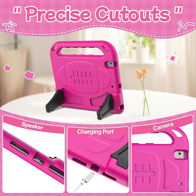 BMOUO Kids Case for iPad 6th/5th Generation (iPad 9.7-inch, 2017/2018), iPad 9.7/Air 2 Case with Screen Protector, Shockproof Handle Stand iPad 6th 5th Generation Cases for Kids, Rose