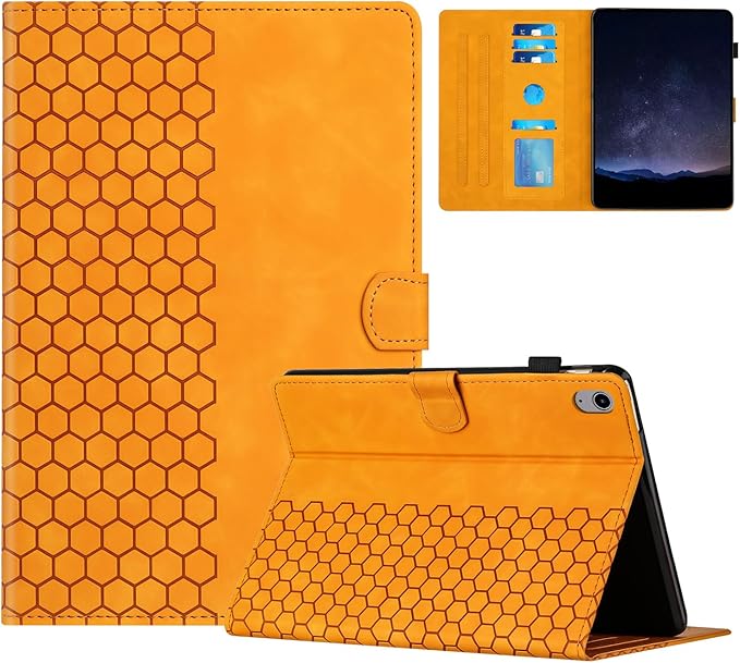 DTangLsm for iPad A16 Case iPad 11th Generation Case 11-inch 2025, iPad 10th Generation Case 10.9-inch 2022, Smart PU Leather Folio Stand Cover with Pencil Holder, Auto Wake/Sleep, Honeycomb Yellow