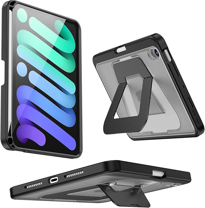 iPad mini Case for A17 Pro/6th Gen, Dual Kickstand Protective Cover with Apple Pencil Holder for 8.3” iPad mini (Black)