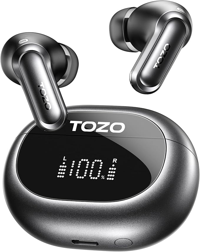 TOZO NC20 Active Noise Cancelling Wireless Earbuds, LDAC Hi-Res Sound Bluetooth Headphones, 6 Mics AI Call Ear Buds 80H Playtime, Dual Pairing, 32 EQ via App, IPX8 Waterproof, Wireless Charging Case