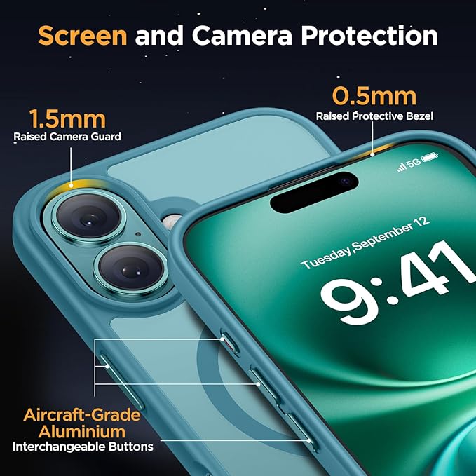 Miracase Magnetic Series for iPhone 16 Case [Compatible with MagSafe] Military-Grade Protection, Anti-Fingerprint, Slim Phone Case for iPhone 16 6.1 inch - Teal