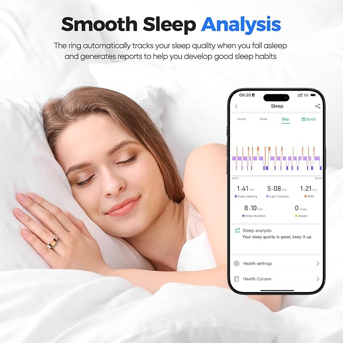 BIEMHA IP68 Waterproof Smart Ring - Fitness & Health Tracker with Sleep/Exercise Monitoring, Unisex for Women Men, iOS & Android Compatible, Long Lasting Battery Life, No Subscription (Silver, 7)