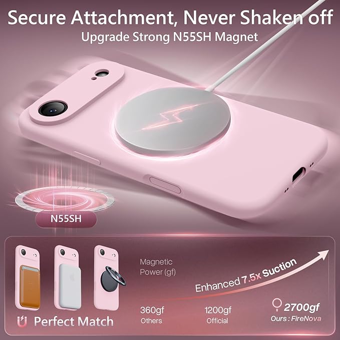 FireNova Magnetic for iPhone Air Case, Compatible with MagSafe, [Integrated Silicone Camera Control Button] [Camera Protection] Microfiber Lining Phone Case for iPhone 17 Air, 6.5", Chalk Pink