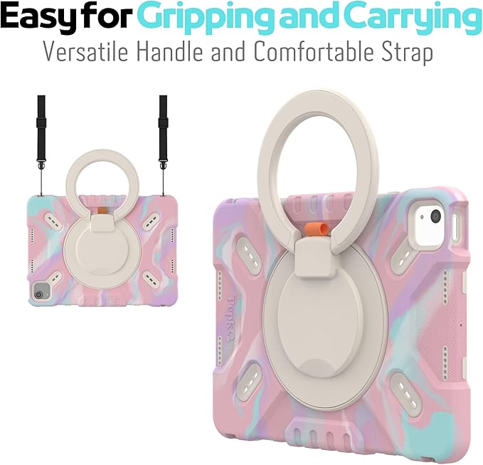 Triple Shockproof Case for iPad Air 5th/4th Generation 10.9 inch 2022/2020 and iPad Pro 11 Case, Kids Boy Girl Cover with Kickstand, Shoulder Strap (M-Pink)