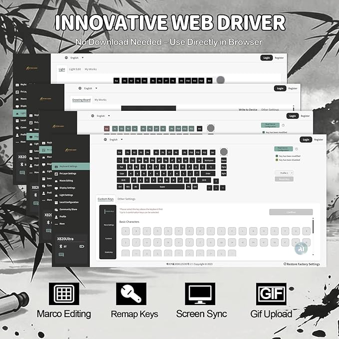 ATTACK SHARK X820 Ultra 75% Wireless Gaming Mechanical Keyboard Hot-Swappable Gasket Mount RGB Backlit BT/2.4G/Wired Custom Keyboard with Smart TFT Display&Knob QMK Driver-Ink Bamboo&Gift Switch