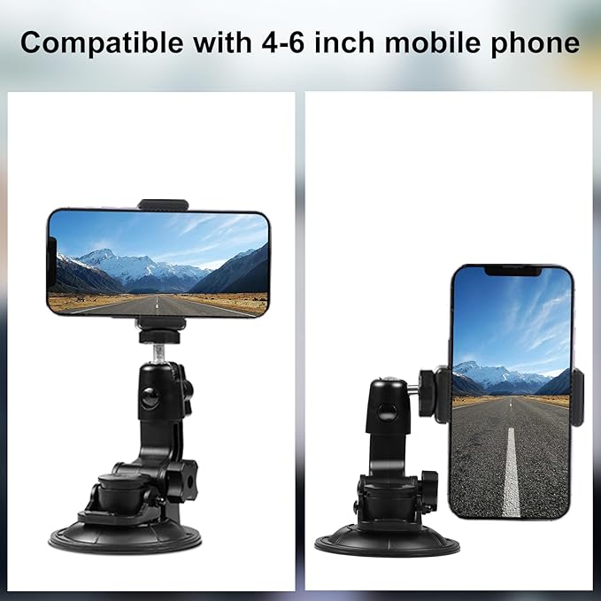 PULUZ Car Suction Cup Mount for GoPro/Insta 360/DJI Osmo Action Camera Vehicle Window & Windshield Mount Holder Camera Mount with 2.3-3.3 inch Phone Clamp & Tripod Adapter