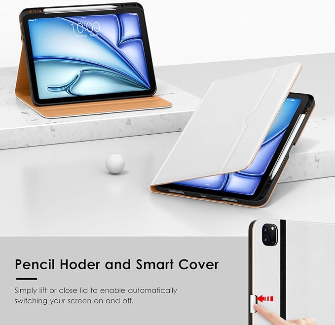 VIKESI Case for iPad Air 13 inch (M4) 2026 / (M3) 2025 / (M2) 2024,Premium Leather Folio,Apple Pencil Holder,Auto Sleep/Wake,Stand Cover - White