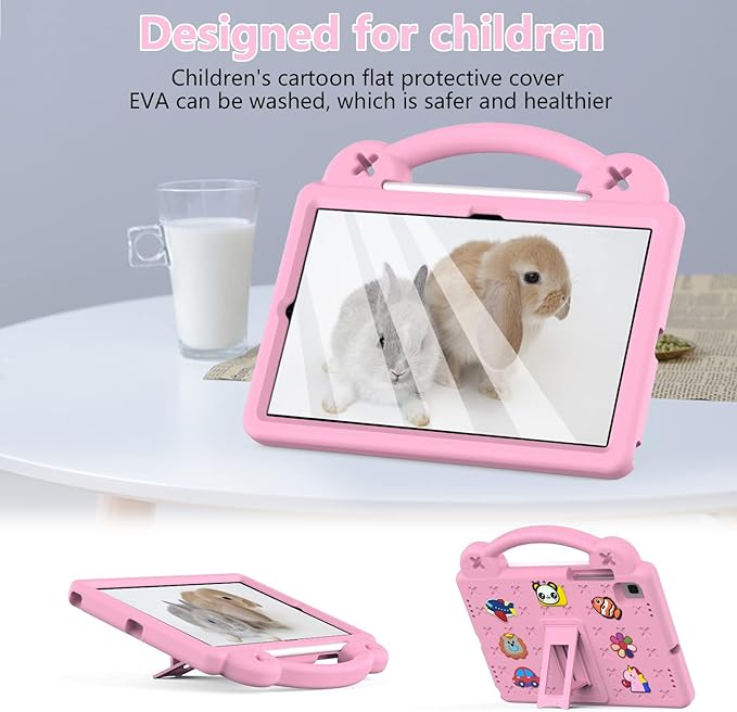 AKABEILA Compatible with Samsung Galaxy Tab A7 10.4 (2020/2022)/Tab S6 10.5(2019)/Tab S5e 10.5 inch(2019)/Tab S6 Lite 2020/2022 10.4 Tablet Case, Shoulder Strap & Pen Tray for Girl Kid Gift Pink