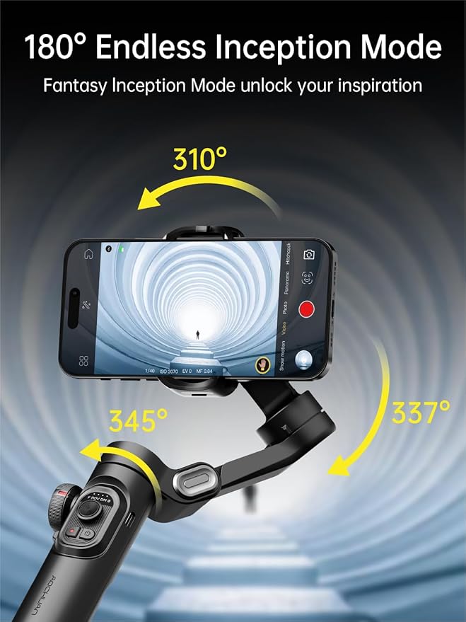 AOCHUAN Phone Gimbal Stabilizer, 3-Axis Smartphone Foldable Handheld Gimbal for iPhone with Focus Wheel, TikTok/YouTube Vlog Stabilizer for iPhone 17/16/15/14/13 Pro Max & Android – Smart XE